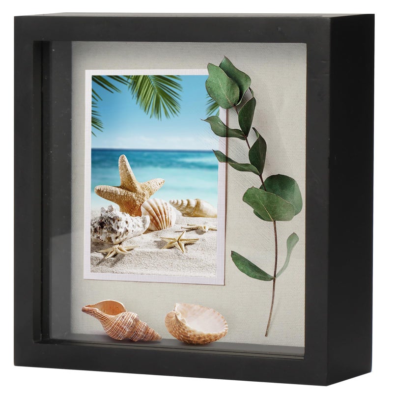TJMOREE TJ.MOREE Small Shadow Box Frame 5 x 5 Shadowbox Display Case Wooden Picture Frame with Glass Pet Memorabilia Medals Photos for Wall and Tabletop - Black - Image 2